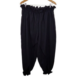 SHEIN Curve Pants Womens 2XL Black Ruffle Waist Linen Blend Boho Elastic Hem NWT